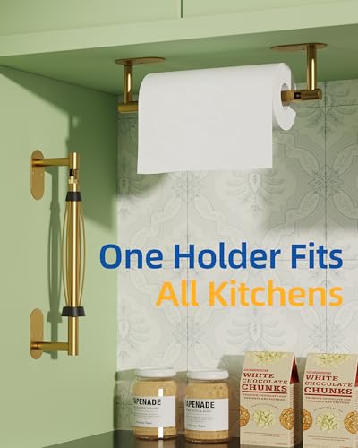 RUACQ Paper Towel Holder Under Cabinet, One Hand Tearing, Brushed Gold - color: Brushed Gold, size: One Hand Tear - Oval