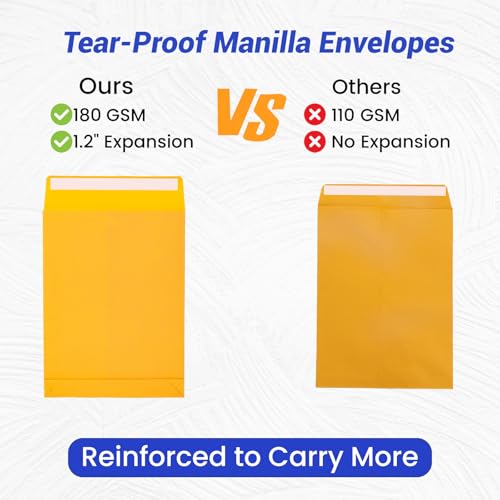 Goefun Manilla Envelopes 9x12, 180 GSM Heavyweight - color: Yellow, size: 9x12