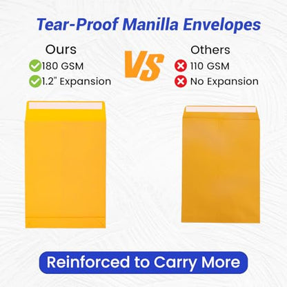 Goefun Manilla Envelopes 9x12, 180 GSM Heavyweight - color: Yellow, size: 9x12