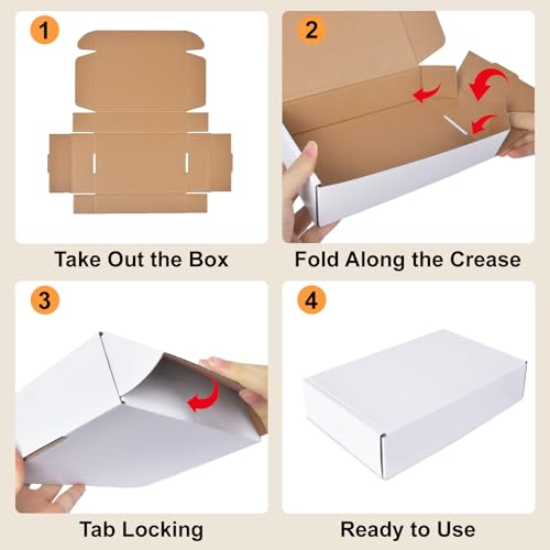 9x6x2 Inches Small Shipping Boxes, 2 Pack White Corrugated Cardboard Boxes, Recyclable Tap-Lock Packaging Boxes for Business, Gift Wrapping, Mailing and Storage - size: 9"x6"x2"