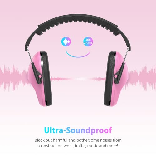 Dr.meter Noise Cancelling Headphones for Kids: SNR27.4 Kids Ear Protection - color: Pink