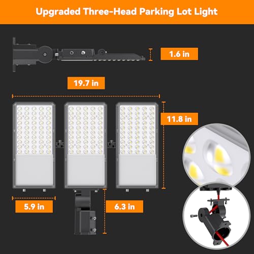 200W Upgraded LED Parking Lot Light with Photocell 30000lm 5000K, ETL, IP66 Waterproof Adjustable 3-Head Commercial Lighting Outdoor, Pole Mount, Flood Lights for Roadways, Driveways - color: pole, size: 200W