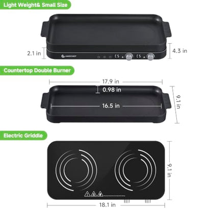 AMZCHEF Double Induction Cooktop with Removable Griddle Pan Non-stick,Black - color: Black