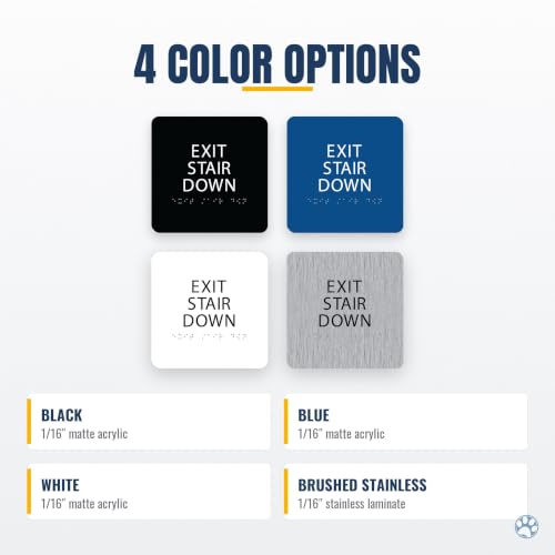 Alpha Dog Exit Stair Down Sign, 6x6 ADA Braille Sign, Black - color: Black, size: Exit Stair Down
