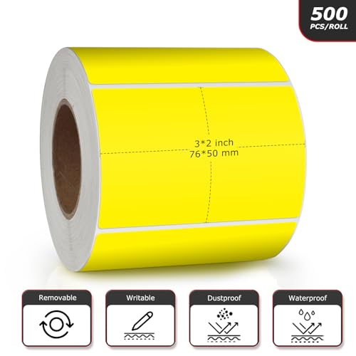Yellow Rectangle Labels 3" x 2" Color Coding Stickers Roll 500 Pcs - color: Yellow