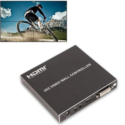 2x2 HDMI Video Wall Controller, Ultra HD 4 Channel DVI TV Wall Video multiviewer, 180° Rotating HDMI Splicing Display Processor with Remote for Laptop PC Computers, DVD Players(US)