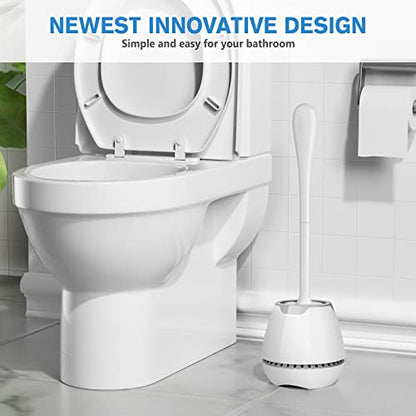 Toilet Brush and Holder, Toilet Bowl Brush with Ventilated Holder and Ergonomic Long Handle, Durable Bristles Toilet Scrubber Set for Bathroom Cleaning