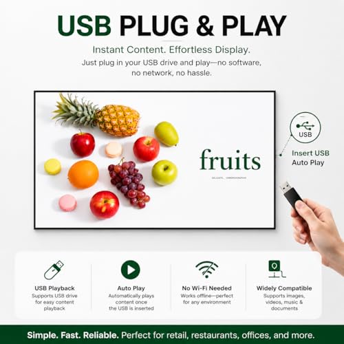 32inch Digital Signage, 1000nits High Brightness Advertising Display, Slim Fit Frameless LCD Monitor, CMS Remote Publishing, 24/7 Operation, Smart Split Screen Play, HDMI/USB/WiFi/Android System - size: 32"+1000nits