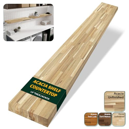 Howizz Acacia Butcher Block Shelf 12" x 36" x 1.5" Inches, Unfinished Solid Wood Shelf Board, Wooden Plank Board - color: Acacia - Finger Joint - Natural - Unfinished, size: 36"L x 12"W x 1.5"Th