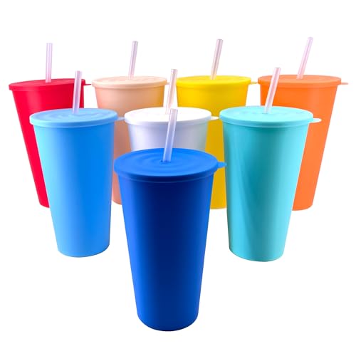 32 oz Cups with Lids and Straws Reusable set of 8, Pastel Rainbow - color: Rainbow