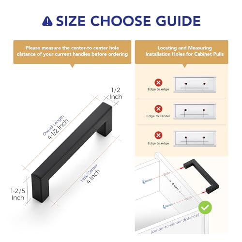 Ravinte Matte Black Cabinet Handles Square Pulls 4 Inch 10 Pack - size: 4-1/2 Inch (4 Inch Hole Center)