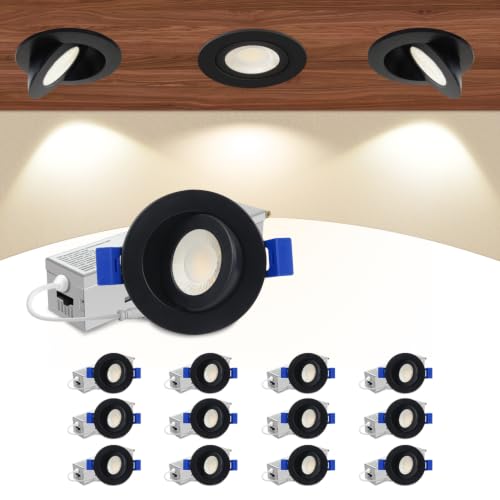 Aosclex 12 Pack 2 Inch Adjustable Gimbal 5CCT Recessed LED Light 5W 550LM - color: Black-2 inch, size: 12 Pack