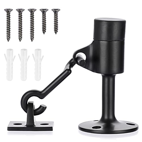 Sumnacon Sturdy Door Stopper with Hook - Stainless Steel Modern Door Stop with Rubber Buffer, Wall Mounted Metal Doorstop with Hardware for Home Office, Black - color: Black