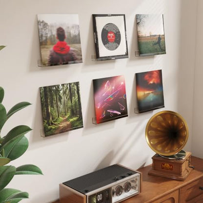 Lifewit Narrow Acrylic Floating Shelves for Vinyl Record 12", Clear 6 Pack