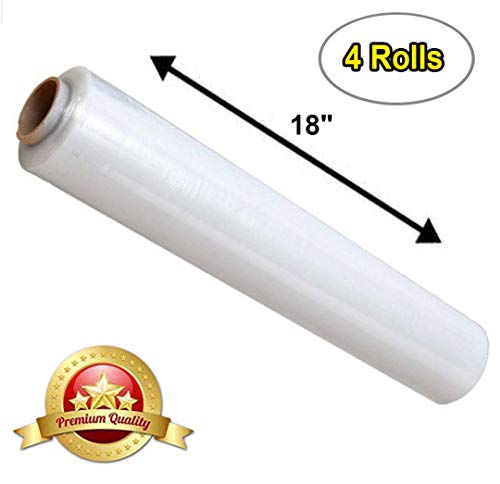 APQ 4 Rolls of Blown Hand Stretch Film 18" x 2000'. Clear Hand Stretch Wrap, 60 Gauge. Tear Resistant Residue Free Film for Moving, Shipping, Wrapping. Industrial Grade Pallet Shrink Wrap Film. - size: 18" x 2000'
