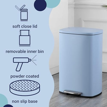 happimess Connor 2-Piece Iron Trash Can, Tide Pool Blue - color: Tide Pool Blue
