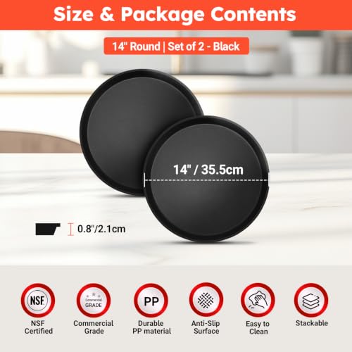 2 Pack 14" Commercial Non-Slip Round Serving Trays, NSF, Black - color: Black, size: 14"