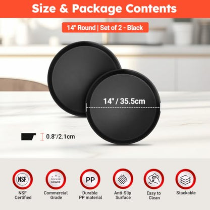 2 Pack 14" Commercial Non-Slip Round Serving Trays, NSF, Black - color: Black, size: 14"