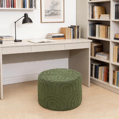 Asuprui Boucle Pouf Ottoman Foot Rest, Deep Green, 20x20x14 Inches - color: Deep Green, size: 20"D x 20"W x 14"H