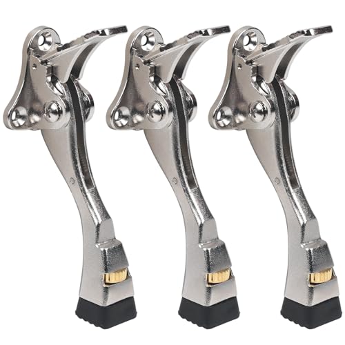 3 Packs Heavy Duty Kickdown Door Stopper, One Touch Adjustable Kickdown Door Stop for Heavy Doors, 4 in Metal Door Kickstand with Rubber Tip & Wall Protectors for Wide Doors - color: Satin Nickel, size: 4 inch x 3pack