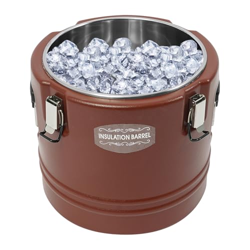 5 Gallon Insulated Soup Container, Commercial Soup Container for Hot or Cold Food Storage with 3 Buckles, Insulated Soup Carrier for Restaurant, Canteen, Home & Party (Brown, 5.28Gal) - color: Brown, size: 5.28Gal