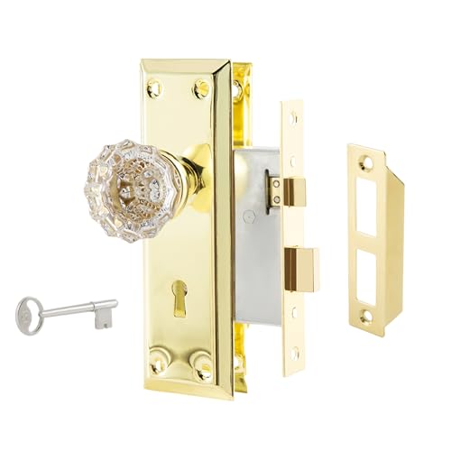 Mortise Lock Set for Interior Door with Crystal Glass Door Knobs - color: Polished Brass/Gold, size: Interior Mortise