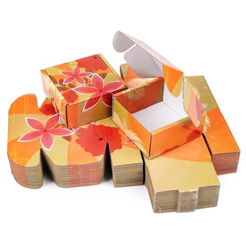 25 Pack Hawaiian Small Shipping Boxes, 4x4x2 inches Colorful Dolphins Palm Trees Flowers Floral Cardboard Boxes For Packaging Small Business - color: Colorful Hawaiian, size: 4x4x2in