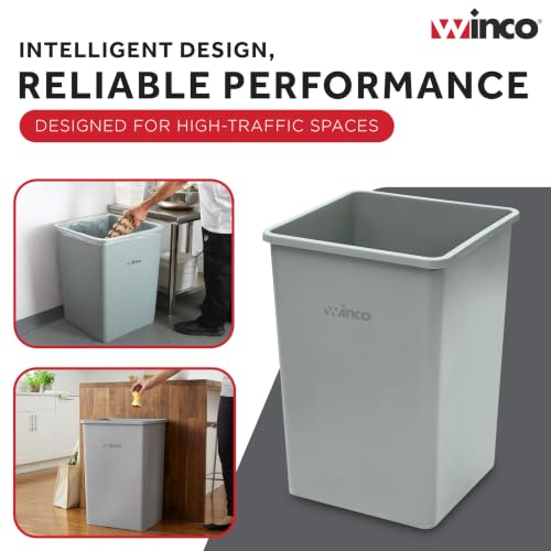Winco 35 Gallon Gray Commercial Square Plastic Trash Can - color: Gray, size: 35 Gallon