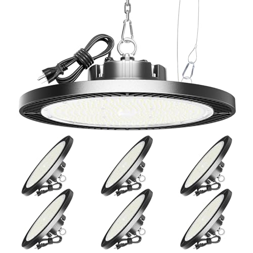 ELEKICO UFO Led High Bay Light 150W 5000K Shop Lights 21000Lm Daylight with Plug, UFO High Bay Lights for Garage Warehouse Workshop Factory Barn Logistics Center 6 Pack