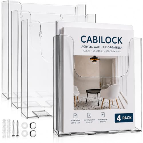 Cabilock 4 Pcs Acrylic Wall File Organizer Clear Vertical Paper Folder Holder Wall Mount Magazine Pocket Brochure Stand for Office Desk 9.8x8.8 In (4PCS) - color: 4PCS