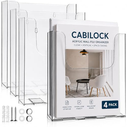 Cabilock 4 Pcs Acrylic Wall File Organizer Clear Vertical Paper Folder Holder Wall Mount Magazine Pocket Brochure Stand for Office Desk 9.8x8.8 In (4PCS) - color: 4PCS