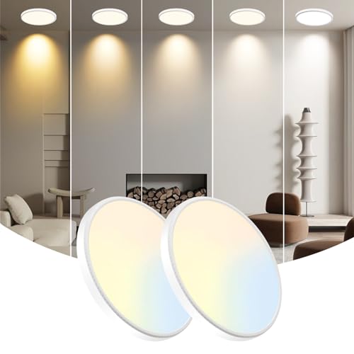 WKONCLDY 7.5Inch LED Ceiling Lights, 5 Colors Selectable (3000K/3500K/4500K/5000K/6000K) Flush Mount Ceiling Lights, Ultra Thin LED Lights Fixtures 0.87Inch for Dinning Room - color: White, size: 7.5in-2Pack