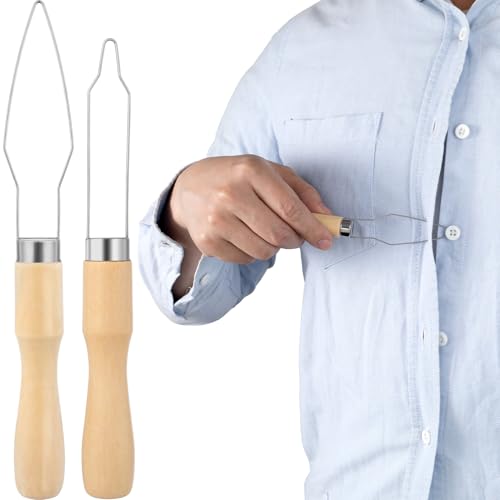 2 Packs Easy Button Hook, Steel Button Helper Tool for Elderly, Wide Wood Handle Buttons Fastener Device Assist Dressing Aid Tool for Seniors One Hand - Small Button and Universal - color: Wood Color, 2 Packs, Small Button and Universal