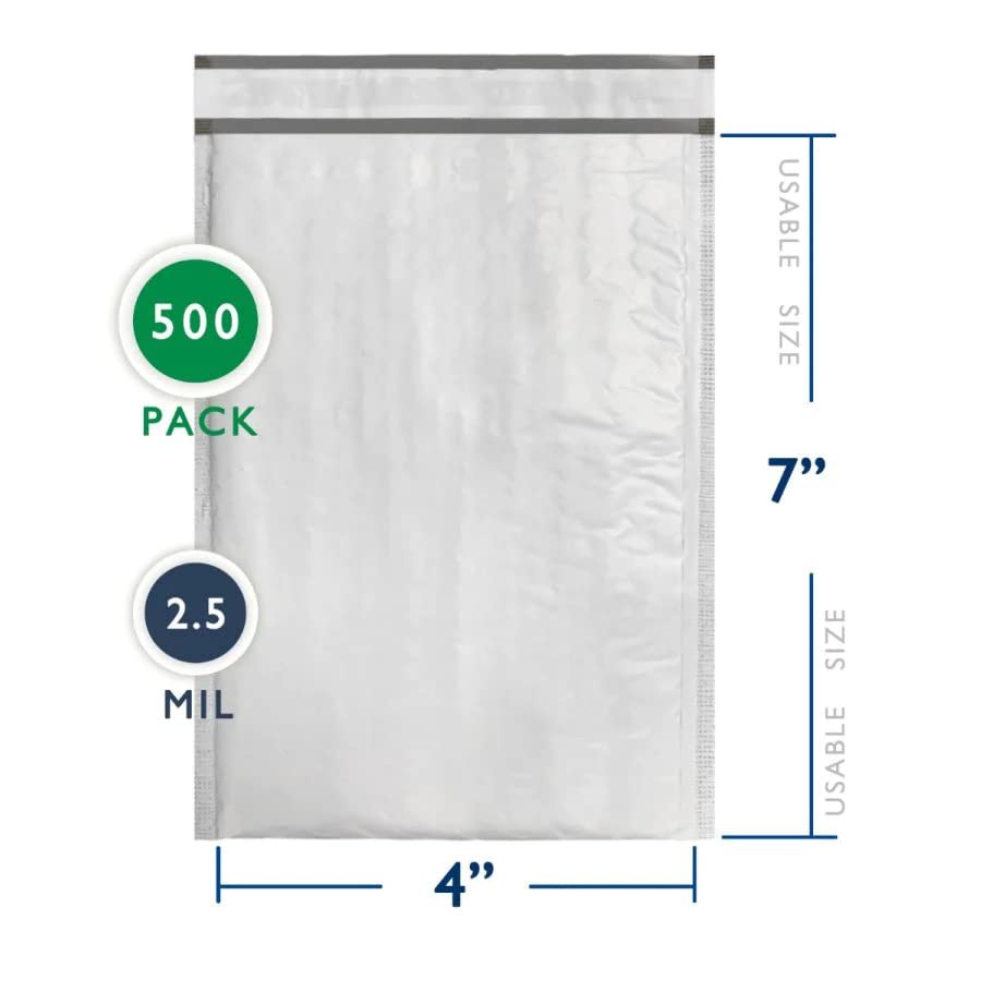 500 PC #000 4x8 Inches 500 Pack Inches Poly Bubble Mailers Shipping Padded Envelopes Self Seal Waterproof Cushion Envelopes - size: 4x8" 500PC