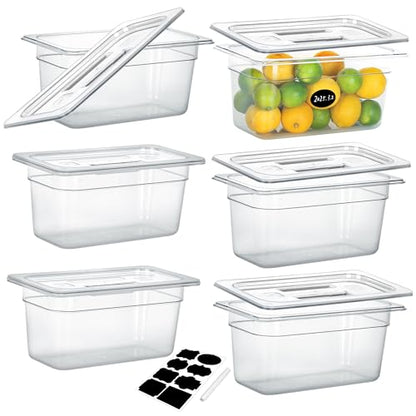 BIEAMA 6 Pack 1/3 Size 6" Deep NSF Polycarbonate Food Pans with Lids - color: 1/3 Size, size: 6" Deep