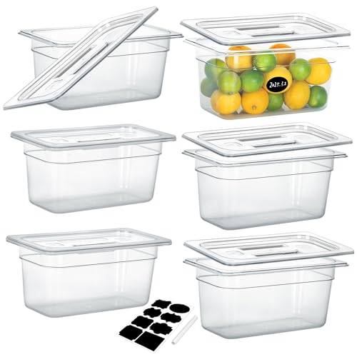 BIEAMA 6 Pack 1/3 Size 6" Deep NSF Polycarbonate Food Pans with Lids - color: 1/3 Size, size: 6" Deep