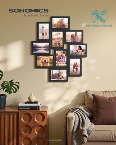 SONGMICS Collage Picture Frame for Ten 4 x 6 Inch Photos, Wall Decor Gallery Frame, 6.8 x 0.6 x 4.8 Inch, Black, KAVI Collection URPF102BZ01 - color: Ink Black, size: 4*6 10 pack