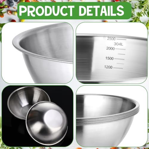 Honeydak 6 Pcs 304 Stainless Steel Mixing Bowls with Graduations, 84 oz - size: 84 oz