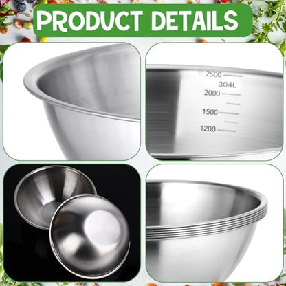 Honeydak 6 Pcs 304 Stainless Steel Mixing Bowls with Graduations, 84 oz - size: 84 oz