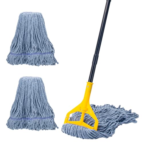 Commercial Industrial Mop with 3 Extra Large Reusable Replacement Head - size: Yellow Handle + 3 Mop Head