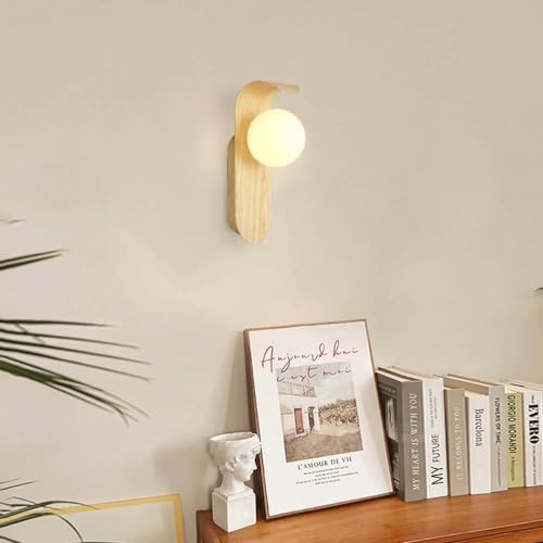 Mid Century Wall Sconce Walnut Texture Glass Globe Wall Lighting Wood Industrial Farmhouse Wall Light Bedside Indoor Retro Industrial Wall Mounted Lamp for Living Room Bedroom Bathroom - color: Log color