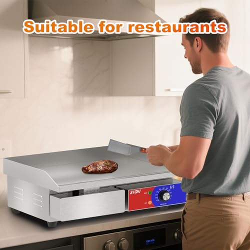 22’’ * 14’’ Commercial Electric Countertop Griddle -110V Flat Top Griddles w/ 122-572°F Adjustable Temperature and Non-Stick, 3000W Stainless Steel Electric Griddle w/ 10mm Thick carbon steel - size: 22 INCH