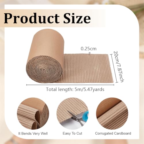 OLYCRAFT Corrugated Cardboard Rolls 8x197 Inch Singleface Corrugated Paper Roll Shipping Protection Roll Large Corrugateds Wrap Paper Sheet Packaging Wrap Cardboard for Moving Protecting Fragile Items - size: 8x197 Inch