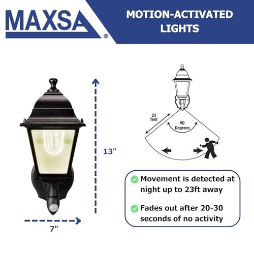 MAXSA 43319 Battery-Run Motion-Activated Outdoor Metal Wall Sconce Black - color: Black, size: 3000K (Warm White) - Standard