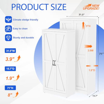 GAIOUS 71" Tall Kitchen Pantry Cabinet,White Cupboard,Metal Storage Cabinet - color: White, size: 15.7"D x 31.5"W x 71"H