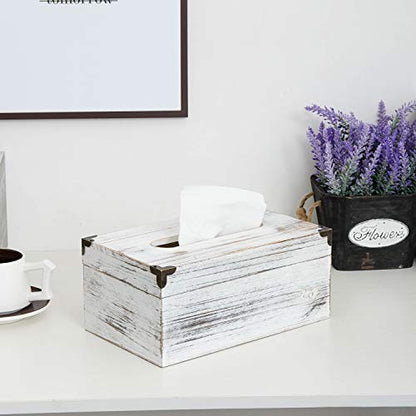 Distressed Wooden Rustic Facial Tissue Box Holder Tissue Box Cover Napkin Dispenser for Bathroom Living Room Dining Room Bedroom Toilet (Washed White) - color: Washed White