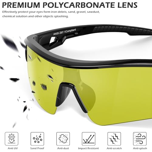 OXG 12 Pack Safety Glasses for Men Women, ANSI Z87.1 Protective Eyewear - color: Yellow