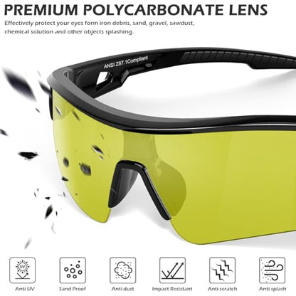 OXG 12 Pack Safety Glasses for Men Women, ANSI Z87.1 Protective Eyewear - color: Yellow