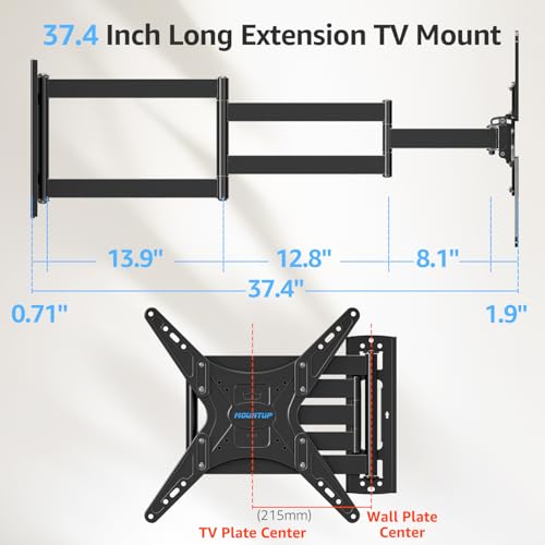 MOUNTUP Outdoor Long Arm TV Wall Mount for 26-65" TVs, Waterproof & Rustproof Outside Full Motion Bracket with Stainless Steel Screws, 37.4'' Long Extension Corner TV Mount Hold 77 lbs, VESA 400x400mm - size: 26-65 inch, 77 lbs, Outdoor 37.4 inch Arm