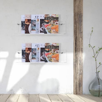 2 Pack 24 Inch Clear Acrylic Magazine Holder, Floating Brochure Display, Invisible Record Holder Magazine Rack, Hanging Bookshelf Literature for Waiting Room, Office, Home - size: Clear 24 Inch